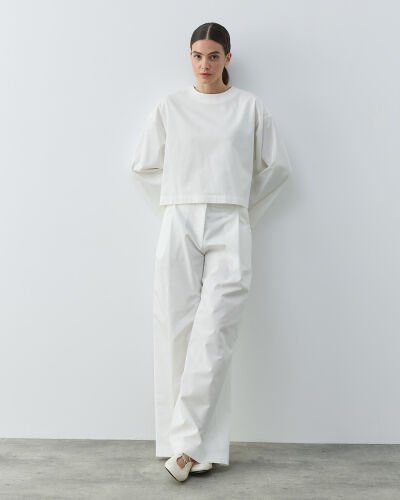 Paper Gabardin Yırtmaçlı Basic Bluz Ekru - Aybikestil (1)