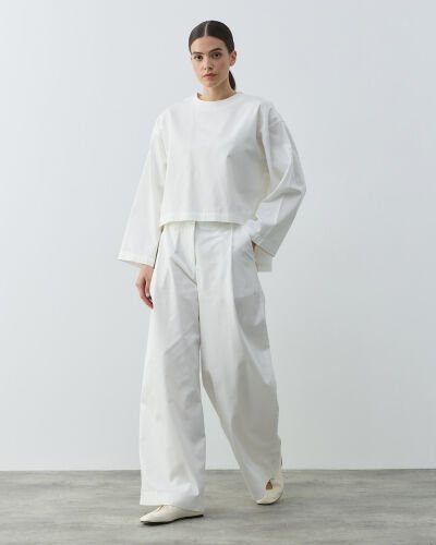 Gabardin Yırtmaçlı Basic Bluz Ekru 