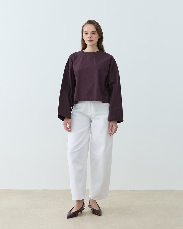 Gabardin Yırtmaçlı Basic Bluz Mürdüm - Aybikestil (1)