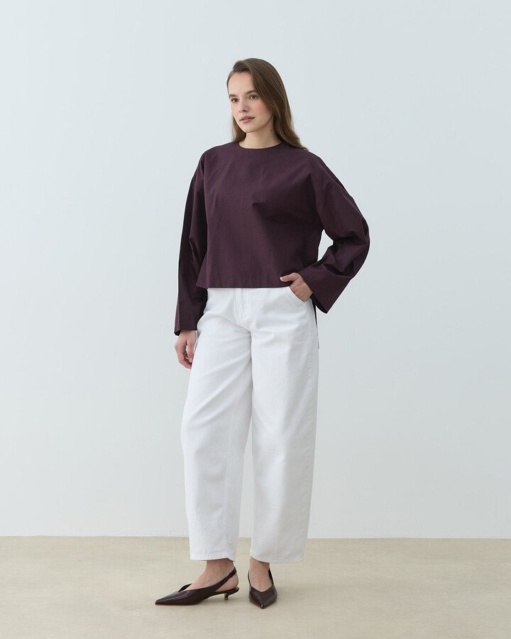 Gabardin Yırtmaçlı Basic Bluz Mürdüm - Aybikestil (1)