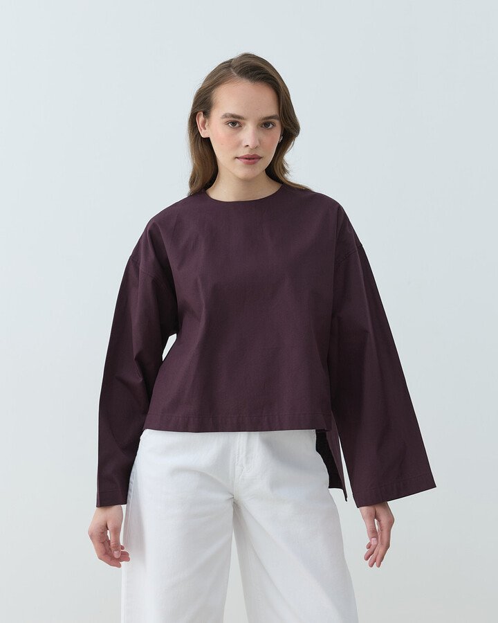 Gabardin Yırtmaçlı Basic Bluz Mürdüm