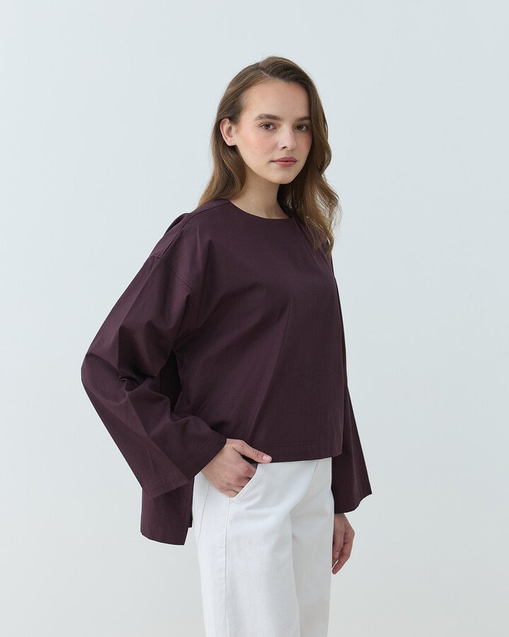 Gabardin Yırtmaçlı Basic Bluz Mürdüm - Aybikestil (1)