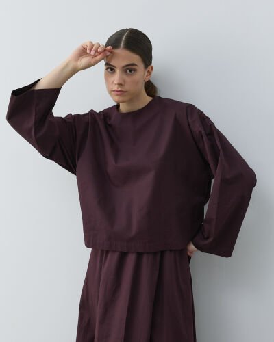 Gabardin Yırtmaçlı Basic Bluz Mürdüm 