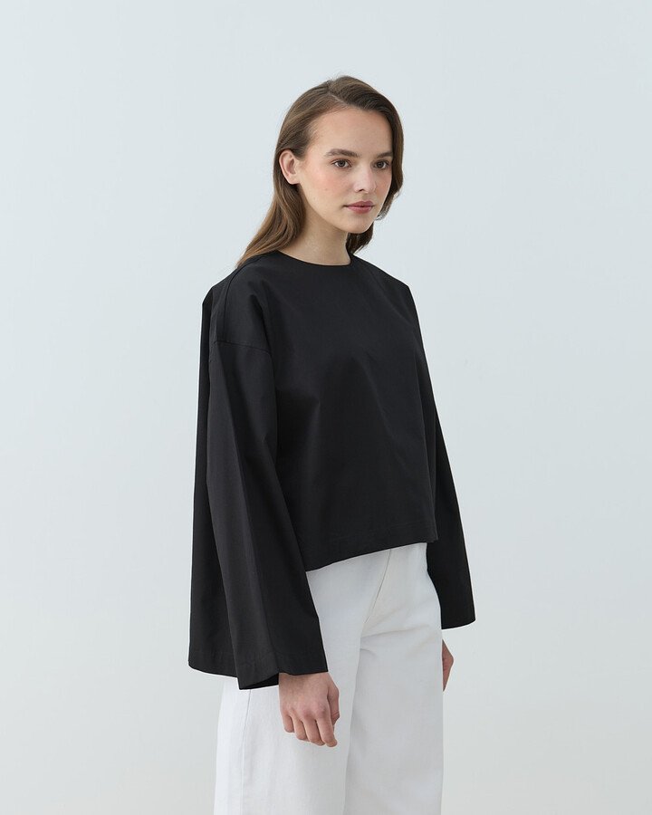 Gabardin Yırtmaçlı Basic Bluz Siyah