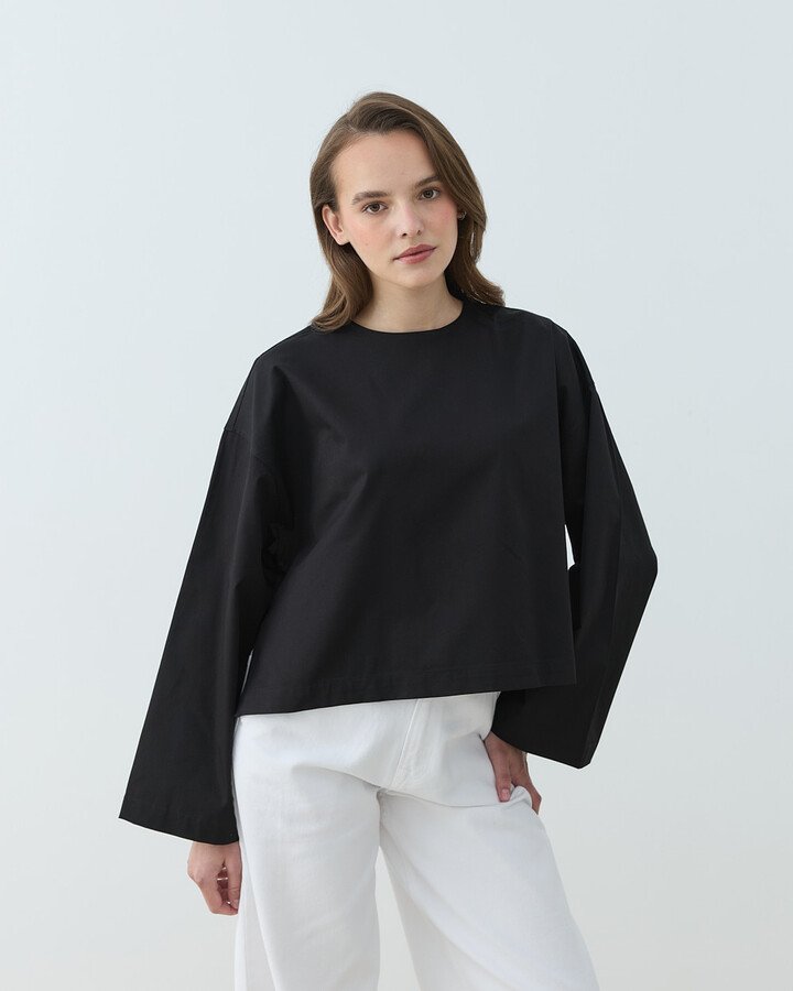 Gabardin Yırtmaçlı Basic Bluz Siyah