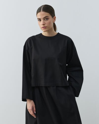 Gabardin Yırtmaçlı Basic Bluz Siyah 