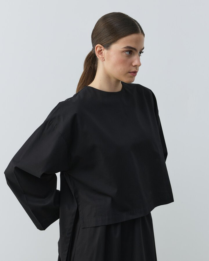 Gabardin Yırtmaçlı Basic Bluz Siyah - Aybikestil (1)