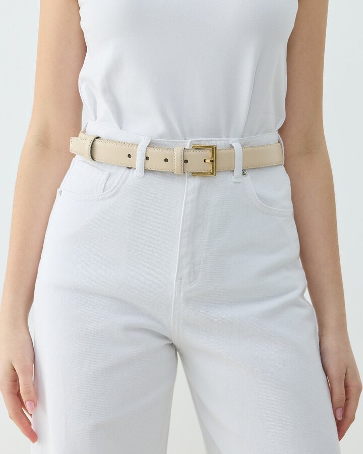 Gerçek Deri Kemer Krem - Aybikestil (1)