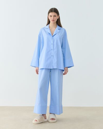 Gömlekli Pijama Takım Mavi 
