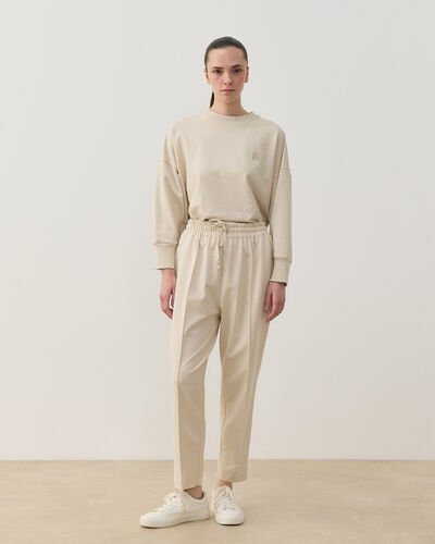 İki İplik Lastikli Cepli Havuç Eşofman Altı Krem - Aybikestil (1)