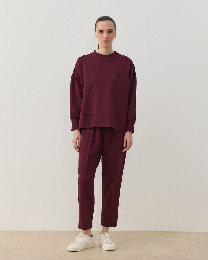 İki İplik Yırtmaçlı Sweat Bluz Bordo