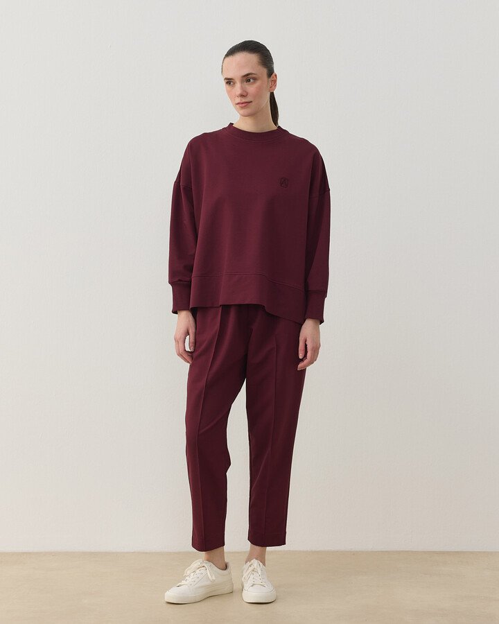 İki İplik Yırtmaçlı Sweat Bluz Bordo