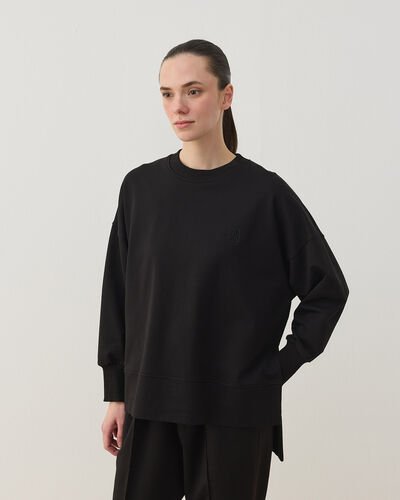 İki İplik Yırtmaçlı Sweat Bluz Siyah 