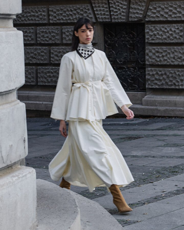 Kalın Pileli Etek Ekru - Aybikestil