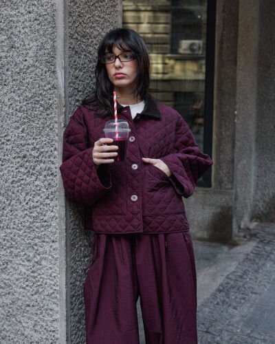 Kapitone Crush Cepli Kısa Mont Bordo 