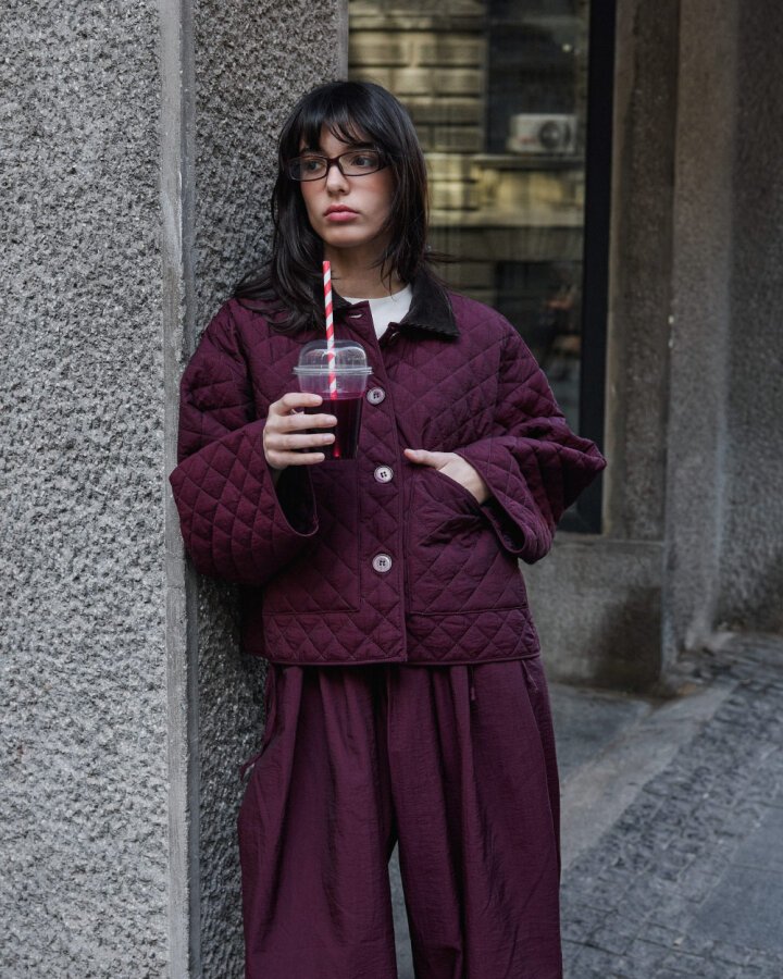 Kapitone Crush Cepli Kısa Mont Bordo - Aybikestil