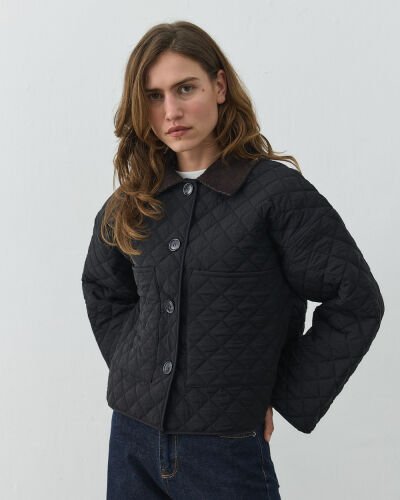 Kapitone Crush Cepli Kısa Mont Siyah 