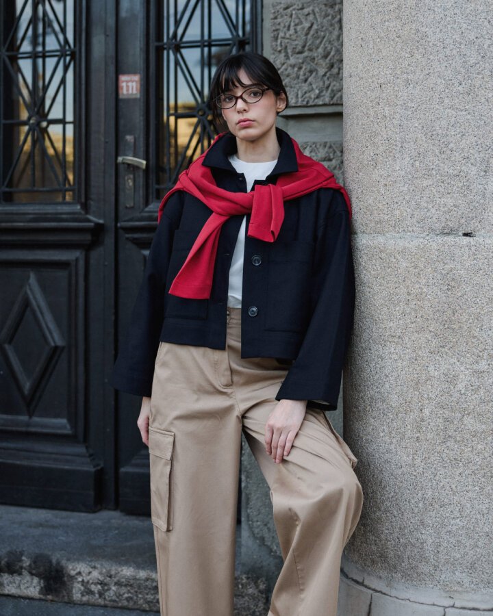 Yün Cepli Kısa Kaban Lacivert - Aybikestil (1)