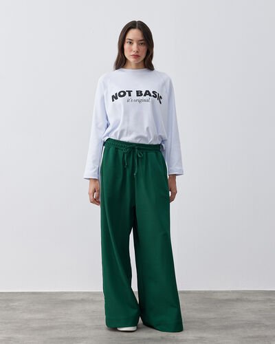 Kenarı Şeritli Wide Leg Eşofman Altı Yeşil - Aybikestil (1)