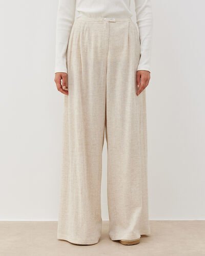 Kenevir Şile Bezi Pileli Wide Leg Pantolon Natural 