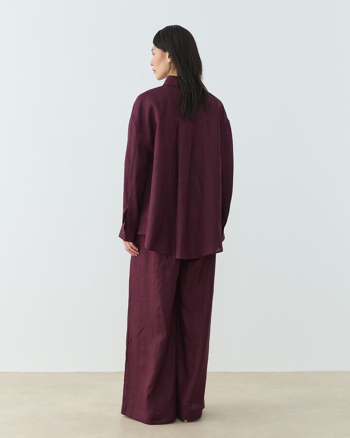 Keten Basic Must Gömlek Bordo