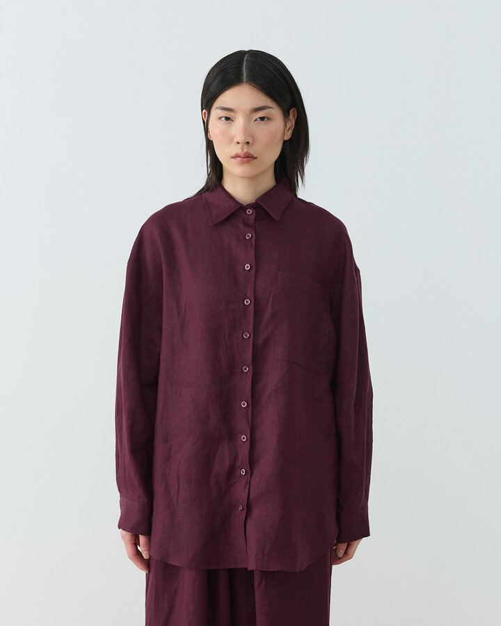 Keten Basic Must Gömlek Bordo