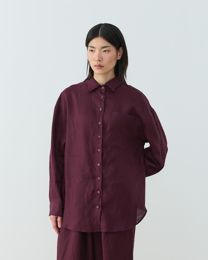 Keten Basic Must Gömlek Bordo