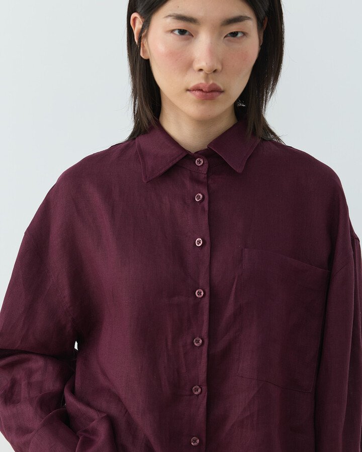Keten Basic Must Gömlek Bordo