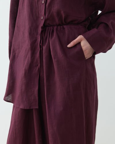 Keten Beli İpli Bol Wide Leg Pantolon Bordo - Aybikestil (1)