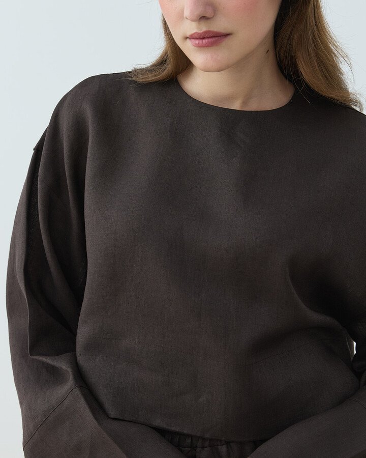 Keten Crop Bluz Acı Kahve