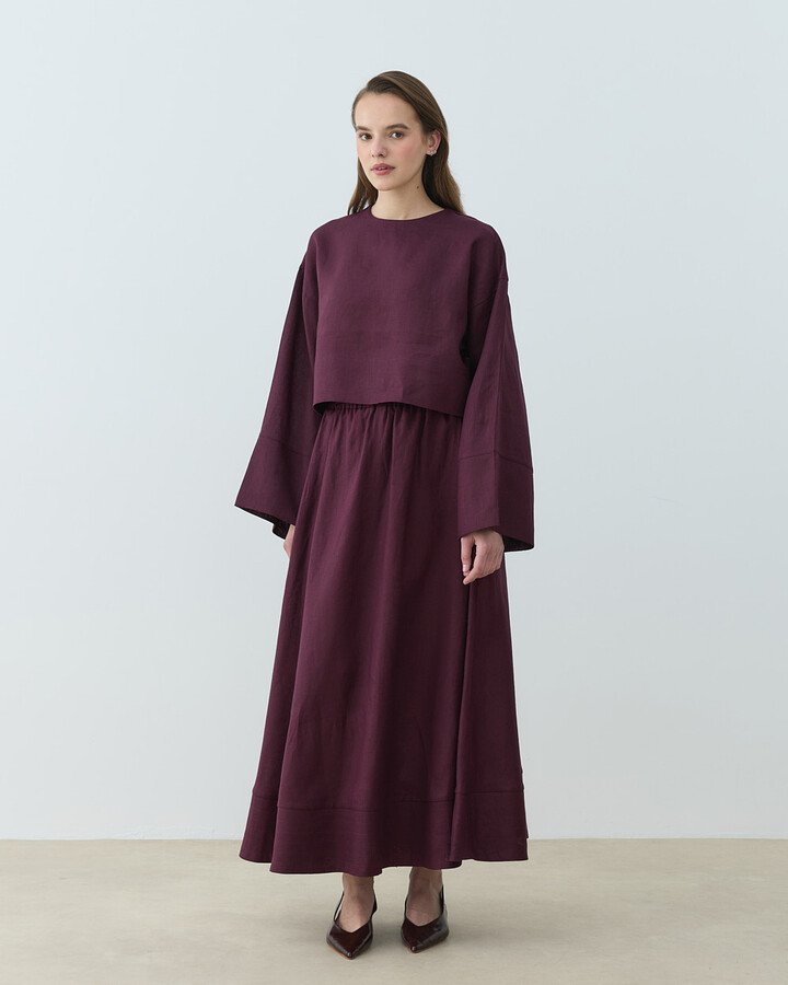 Keten Crop Bluz Bordo