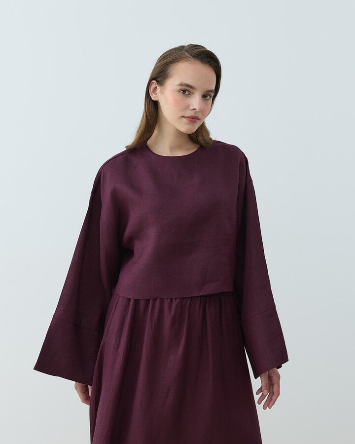 Keten Crop Bluz Bordo
