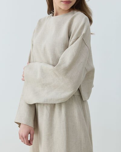 Keten Crop Bluz Natural - Aybikestil (1)