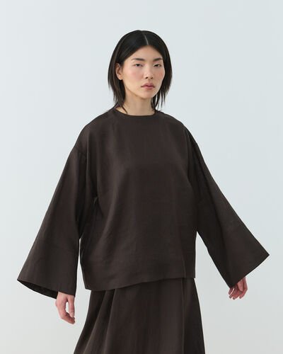 Keten Kimono Bluz Acı Kahve - Aybikestil (1)