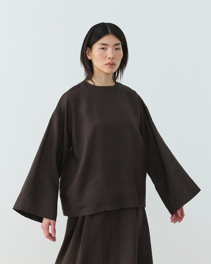 Keten Kimono Bluz Acı Kahve