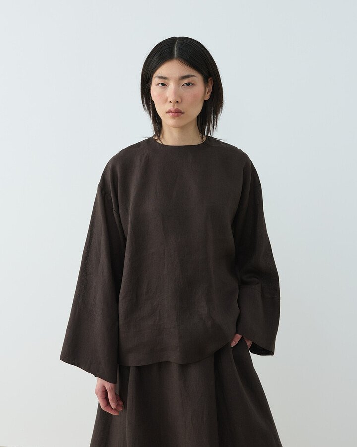 Keten Kimono Bluz Acı Kahve