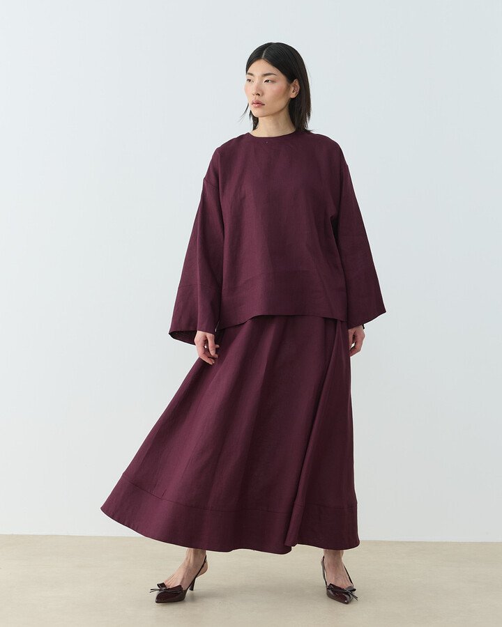 Keten Kimono Bluz Bordo