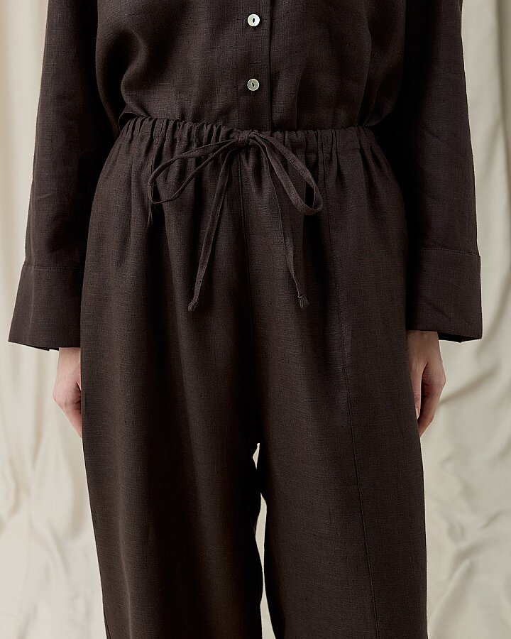 Keten Loose Fit Dikişli Pantolon Acı Kahve - Aybikestil (1)