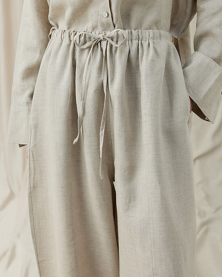 Keten Loose Fit Dikişli Pantolon Natural - Aybikestil (1)