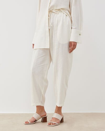 Keten Loose Fit Kesikli Pantolon Natural 