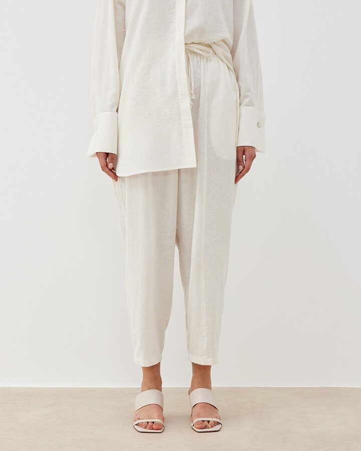 Keten Loose Fit Kesikli Pantolon Natural