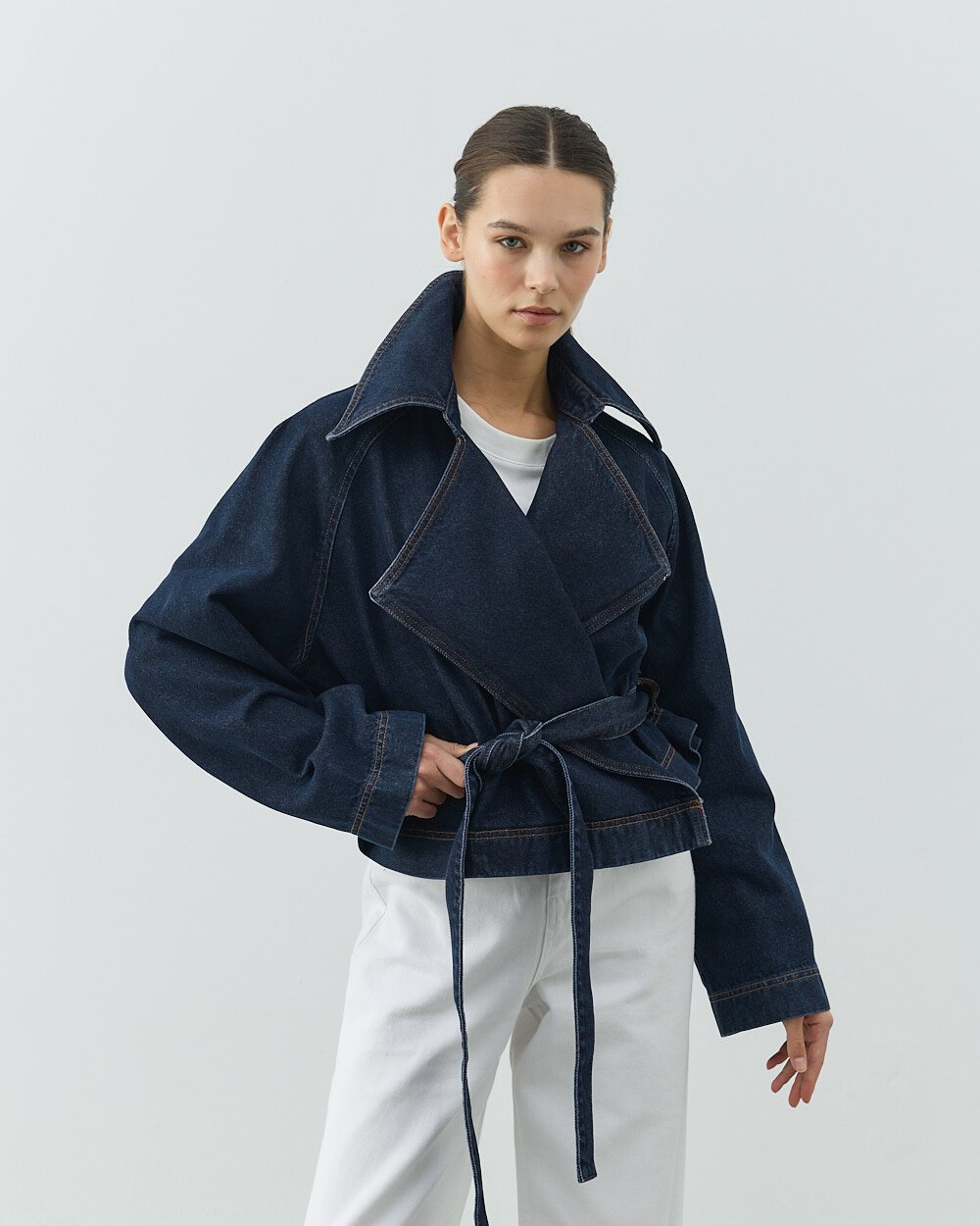 Kısa Crop Jean Trençkot Lacivert - Aybikestil