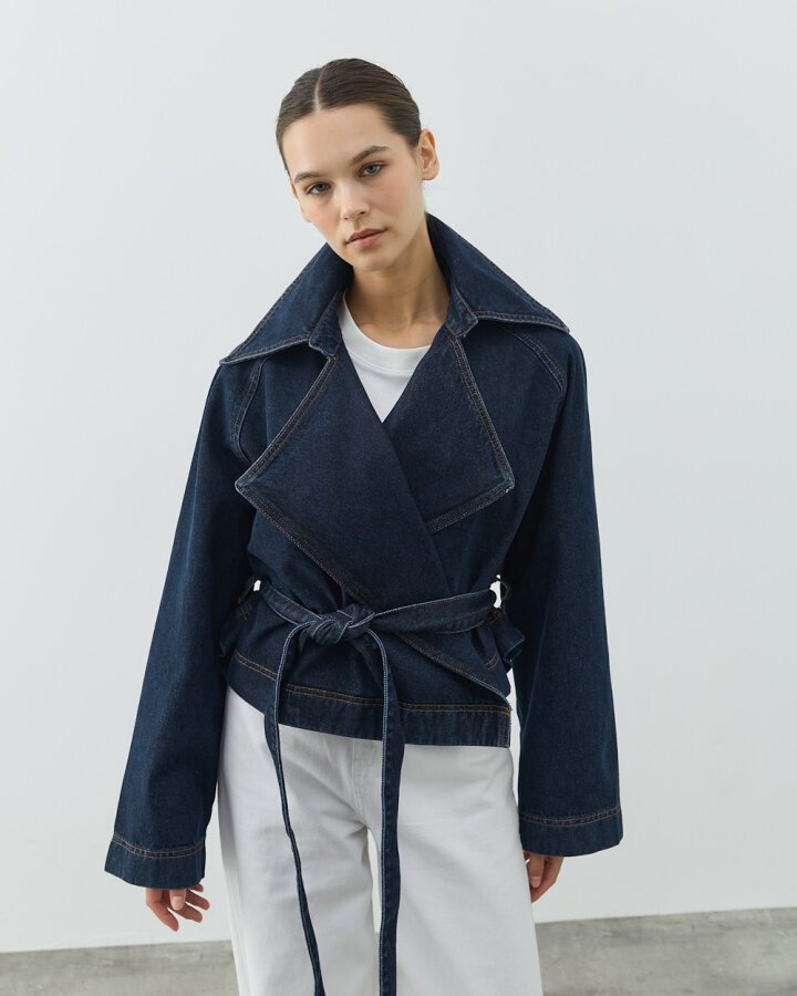 Kısa Crop Jean Trençkot Lacivert - Aybikestil (1)