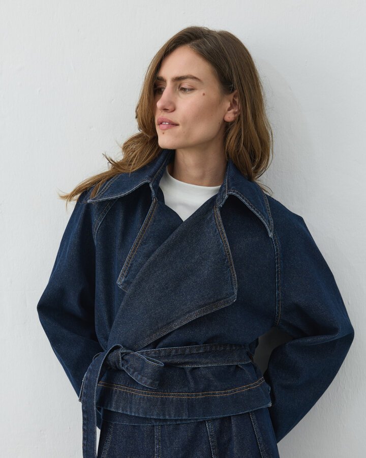 Kısa Crop Jean Trençkot Lacivert - Aybikestil (1)