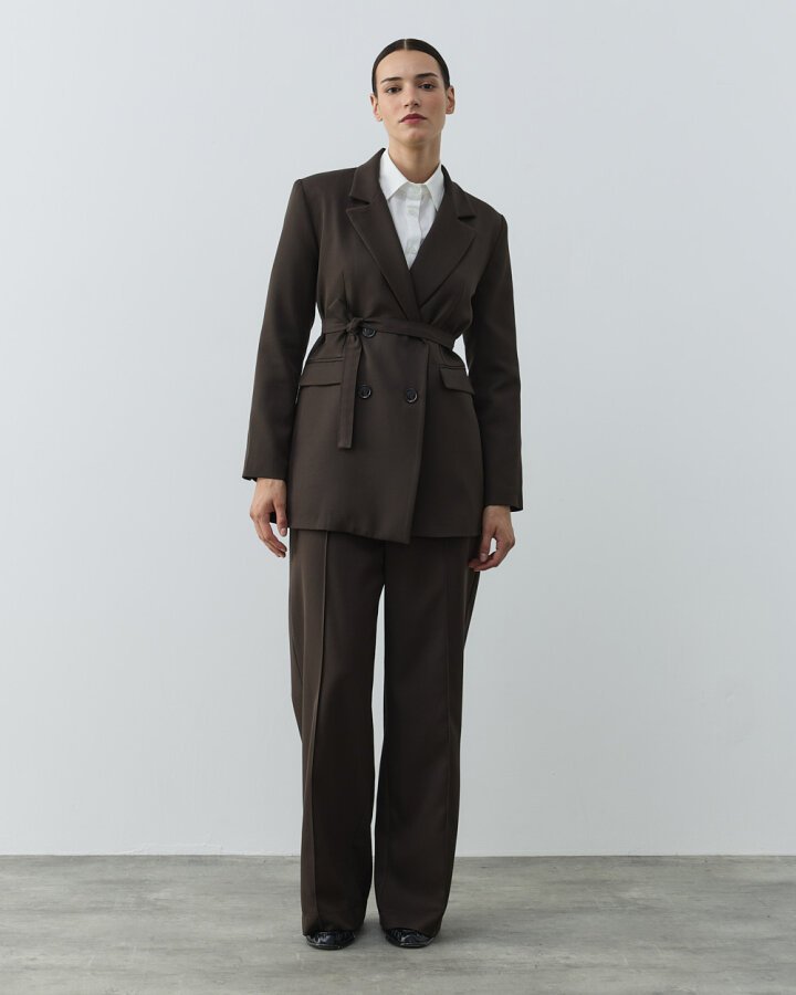 Klasik Kruvaze Pensli Fit Blazer Ceket Acı Kahve - Aybikestil (1)