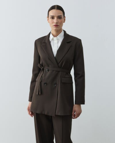 Klasik Kruvaze Pensli Fit Blazer Ceket Acı Kahve 