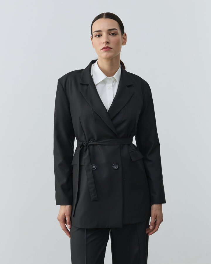 Klasik Kruvaze Pensli Fit Blazer Ceket Siyah - Aybikestil