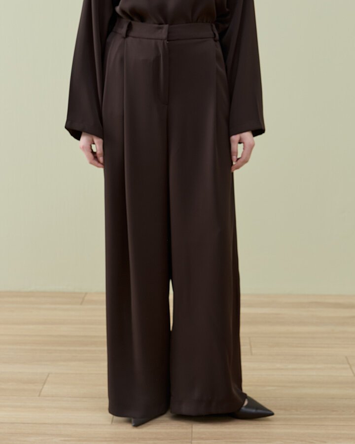 Krep Çift Pileli Palazzo Pantolon Kahve - Aybikestil