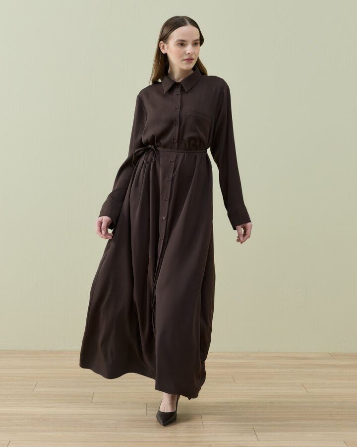 Krep Gömlek Elbise Acı Kahve - Aybikestil (1)