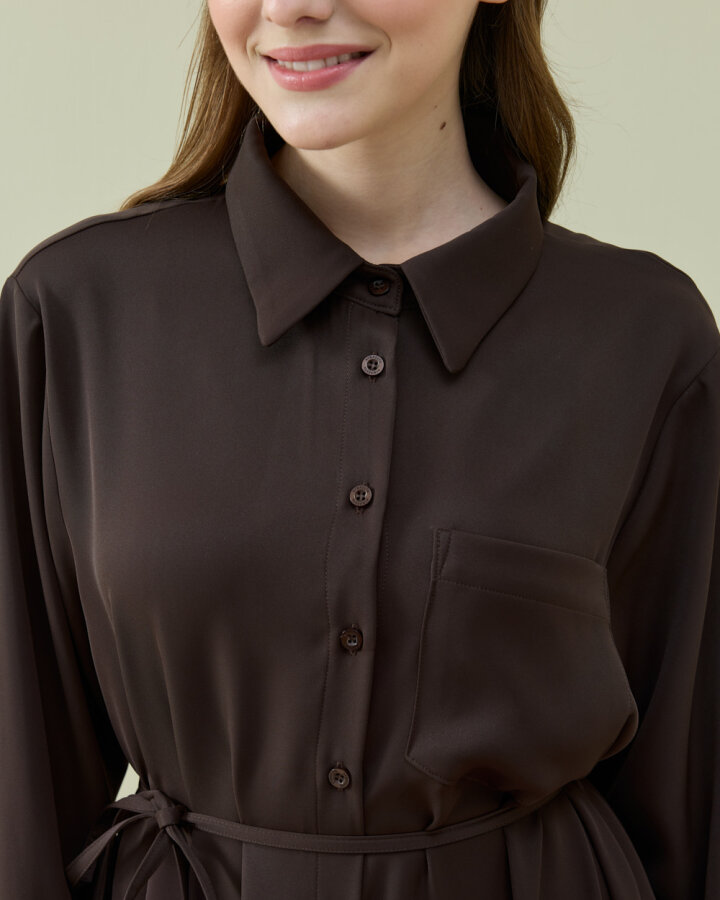 Krep Gömlek Elbise Acı Kahve - Aybikestil (1)